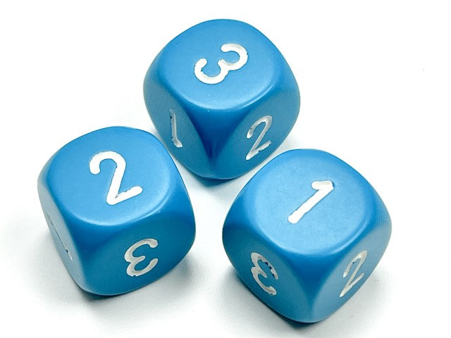 Chessex D3 Dice Opaque 16mm d3 (d6 w/ 1-2-3 twice) Light Blue/white - Good Games