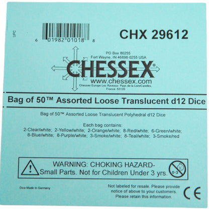 Chessex Translucent Bag of 50 Assorted Polyhedral d12 (CHX 29612) - Good Games