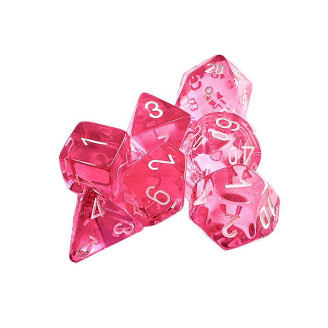 Chessex - Translucent Polyhedral Pink/white 7-Die Set - CHX23084 - Good Games