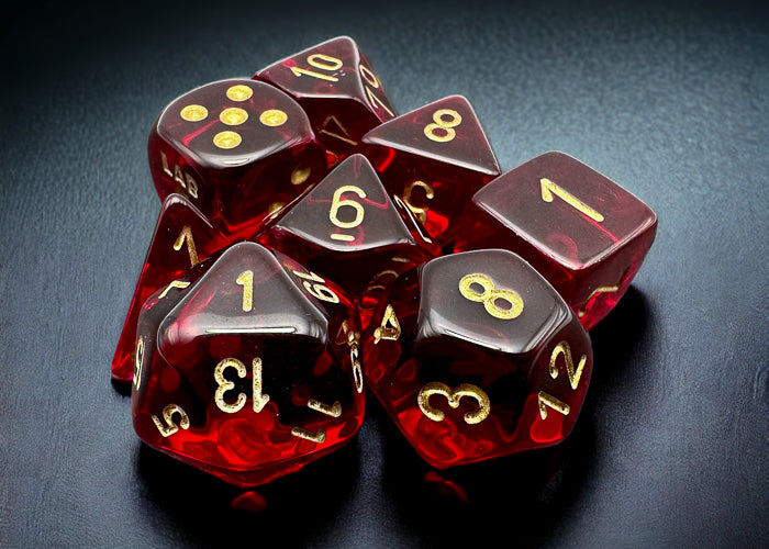 Chessex - Translucent Polyhedral Crimson/Gold 7 Die Set - CHX30058 - Good Games