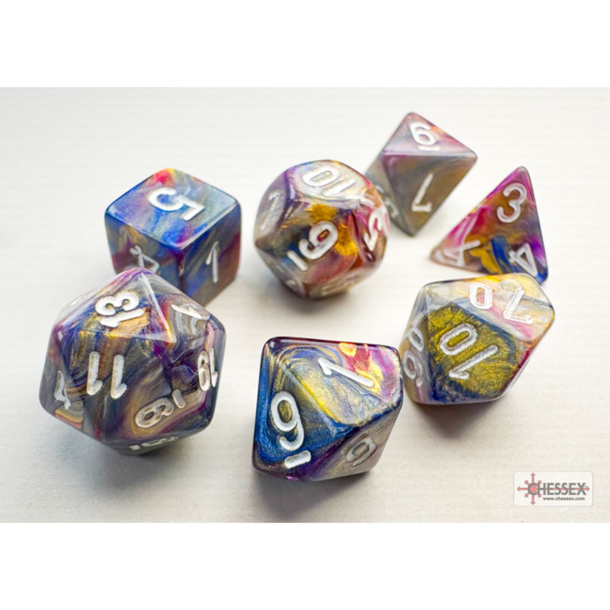 Chessex - Festive® Mini-Polyhedral Carousel™/white 7-Die Set - Good Games