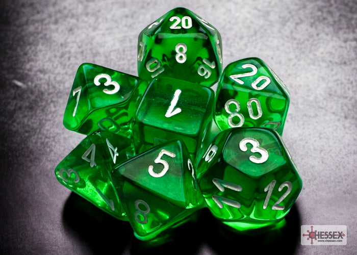 Chessex - Translucent Mini-Polyhedral Green/white 7-Die Set - Good Games