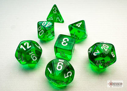 Chessex - Translucent Mini-Polyhedral Green/white 7-Die Set - Good Games