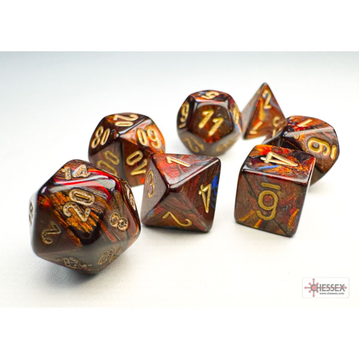 Chessex Scarab Mini-hedral Blue Blood-gold 7-Die Set CHX 20419 - Good Games