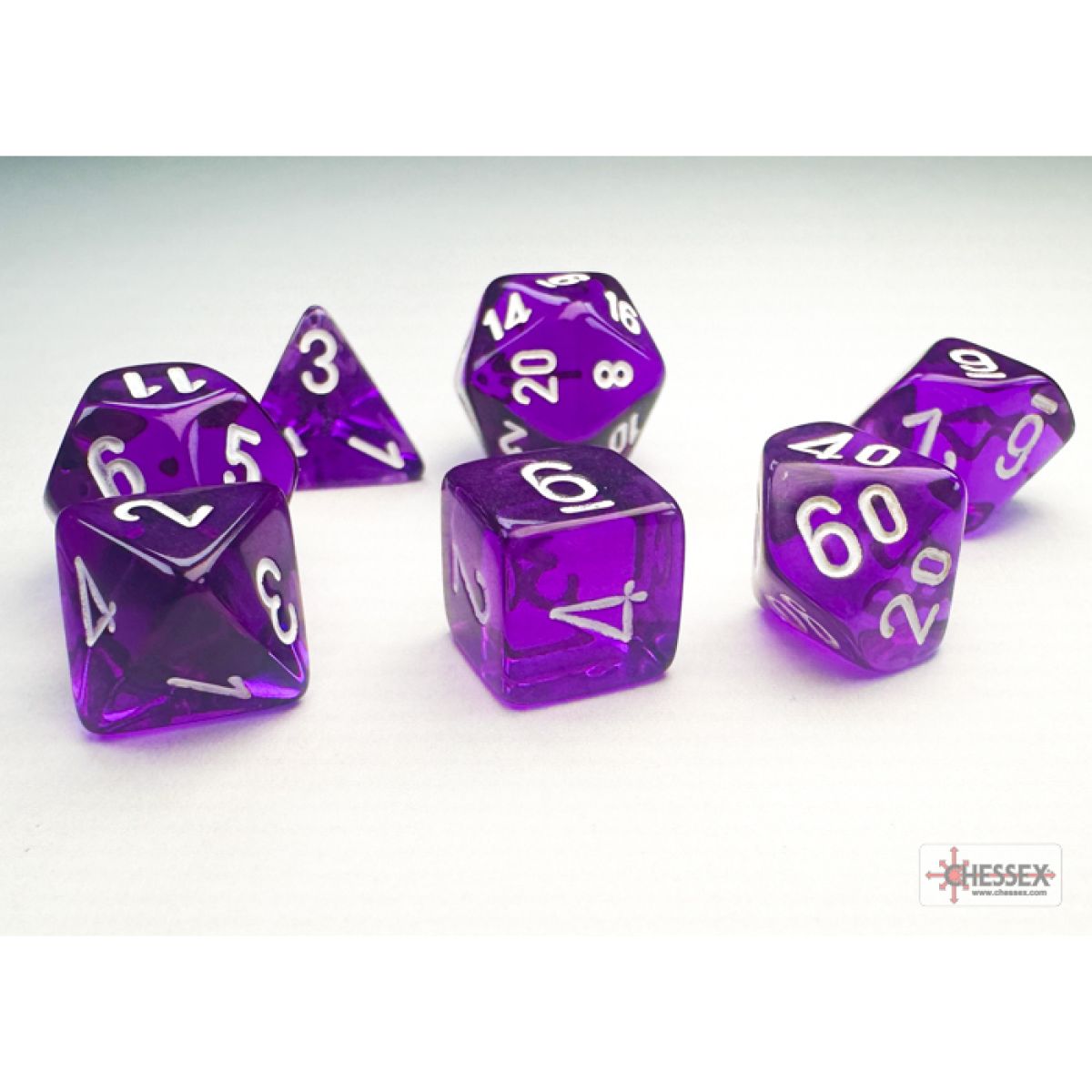 Chessex - Translucent Mini-Polyhedral Purple/white 7-Die Set - Good Games
