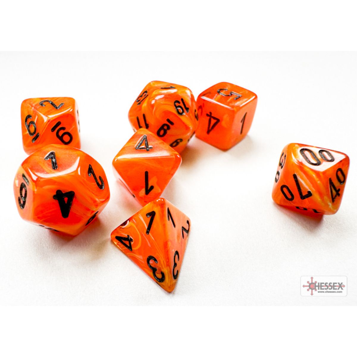 Chessex - Vortex® Mini-Polyhedral Orange/black 7-Die Set - Good Games