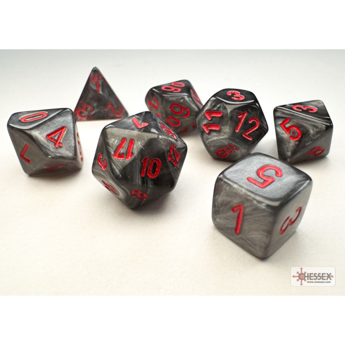 Chessex Velvet Mini-hedral Black-red 7-Die Set CHX 20478 - Good Games