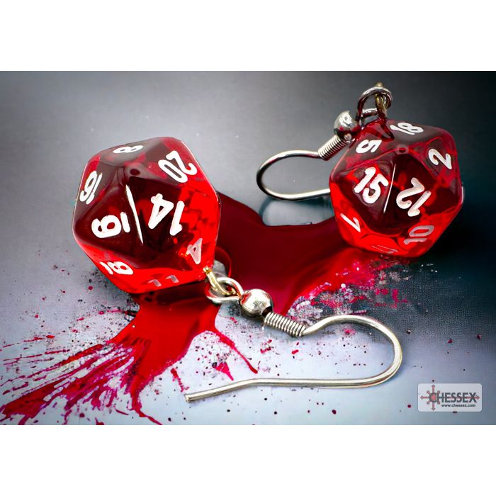 Chessex - CHX 54201 Hook Earrings Translucent Red Mini-Poly d20 Pair - Good Games