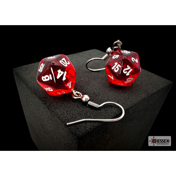 Chessex - CHX 54201 Hook Earrings Translucent Red Mini-Poly d20 Pair - Good Games