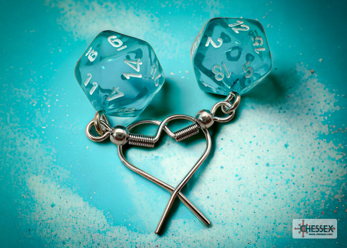 Chessex - CHX 54202 Hook Earrings Translucent Teal Mini-Poly d20 Pair (Preorder) - Good Games