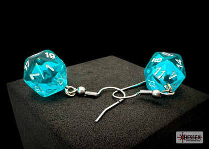 Chessex - CHX 54202 Hook Earrings Translucent Teal Mini-Poly d20 Pair (Preorder) - Good Games