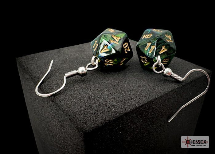 Chessex - CHX 54204 Hook Earrings Scarab Jade Mini-Poly d20 Pair (Preorder) - Good Games
