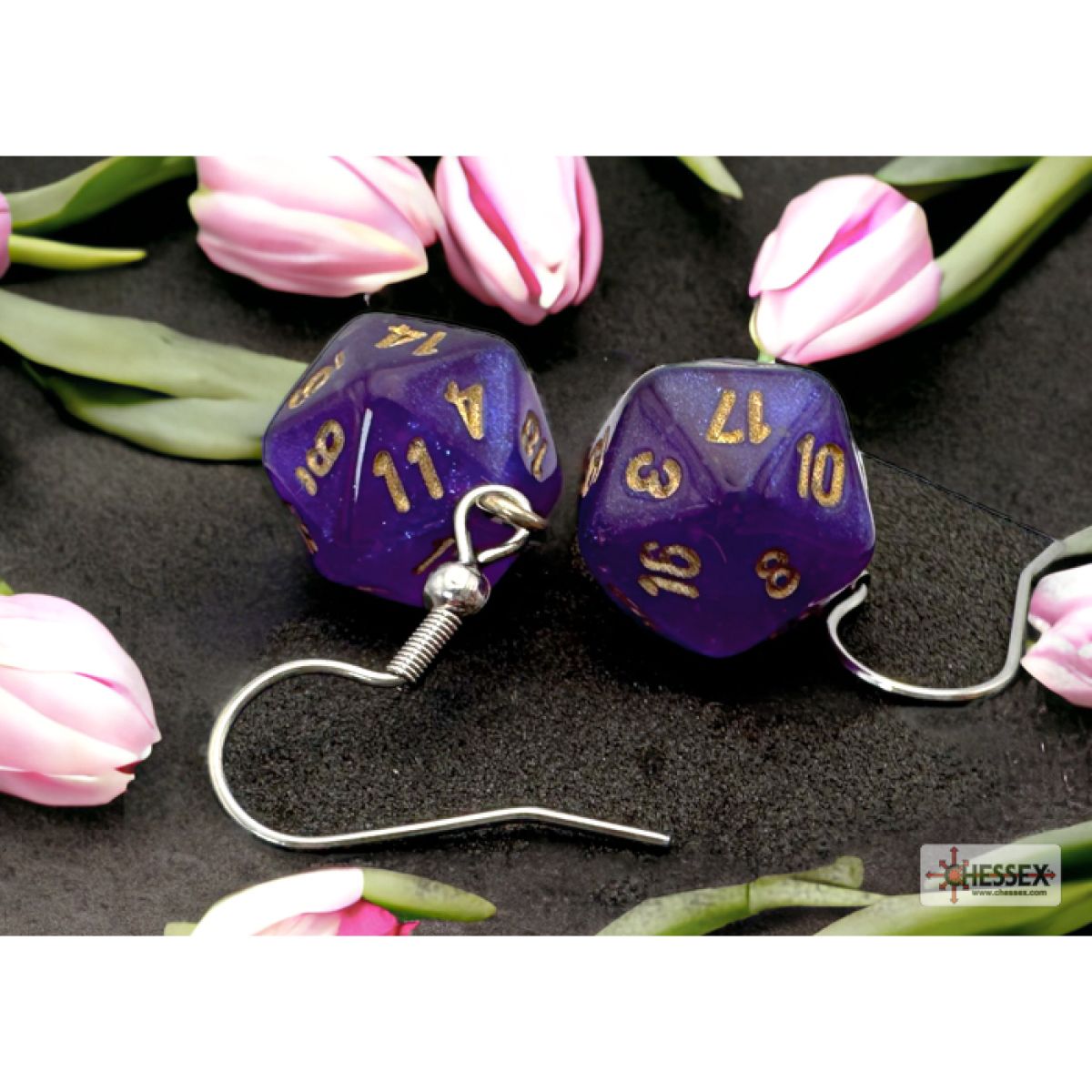 Chessex - CHX 54212 Hook Earrings Borealis Royal Purple Mini-Poly d20 Pair - Good Games