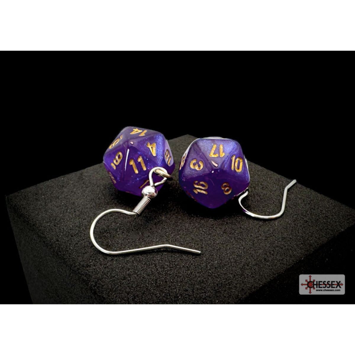 Chessex - CHX 54212 Hook Earrings Borealis Royal Purple Mini-Poly d20 Pair - Good Games