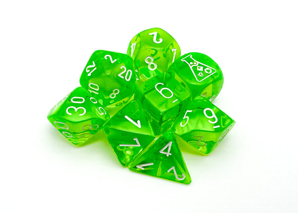Chessex - Translucent Polyhedral Rad Green/white 7 Die Set - CHX30062 - Good Games
