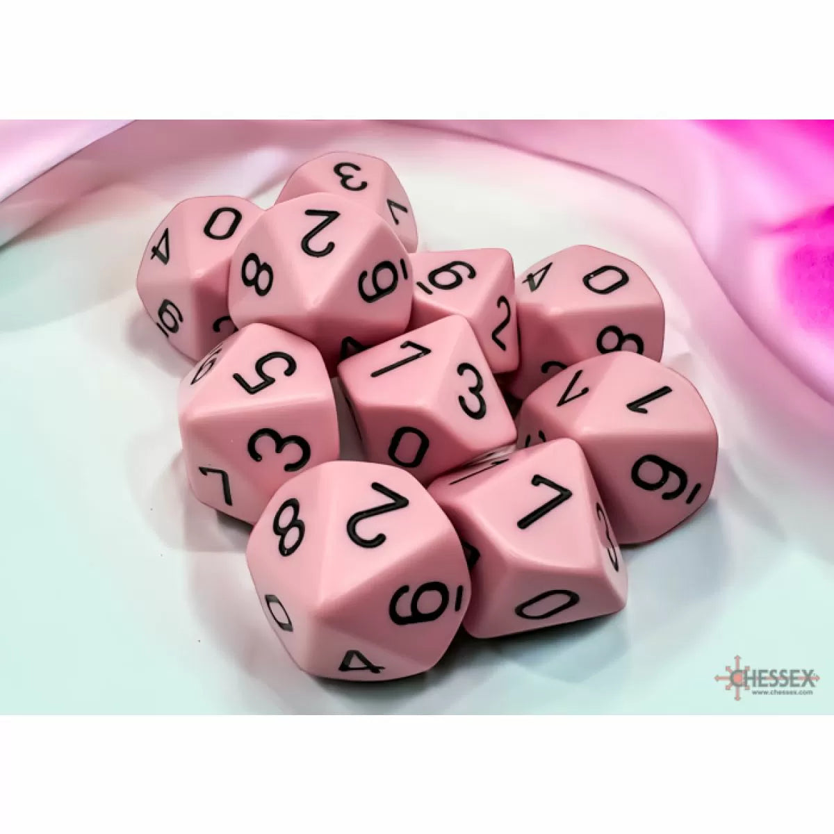 Chessex - Opaque Pastel Pink-black Set of Ten d10s - CHX25264 - Good Games