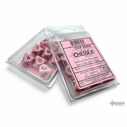 Chessex - Opaque Pastel Pink-black Set of Ten d10s - CHX25264 - Good Games