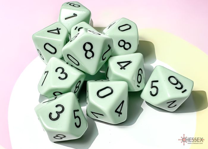 Chessex - Opaque Pastel Green-black Set of Ten d10s - CHX25265 - Good Games