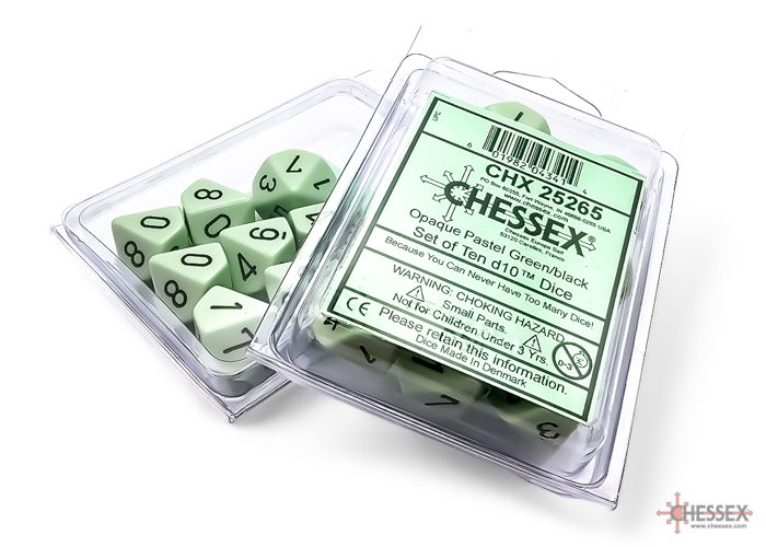 Chessex - Opaque Pastel Green-black Set of Ten d10s - CHX25265 - Good Games