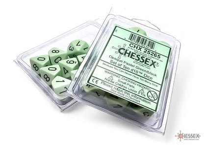 Chessex - Opaque Pastel Green-black Set of Ten d10s - CHX25265 - Good Games