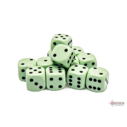 Chessex - Opaque 16mm d6 Pastel Green/black Dice Block (12 dice) - Good Games