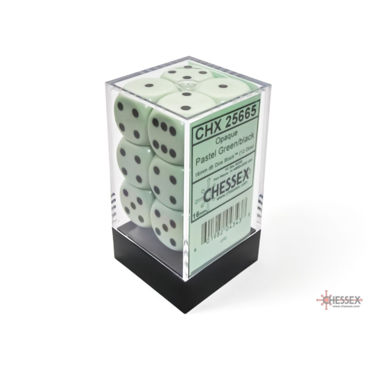 Chessex - Opaque 16mm d6 Pastel Green/black Dice Block (12 dice)