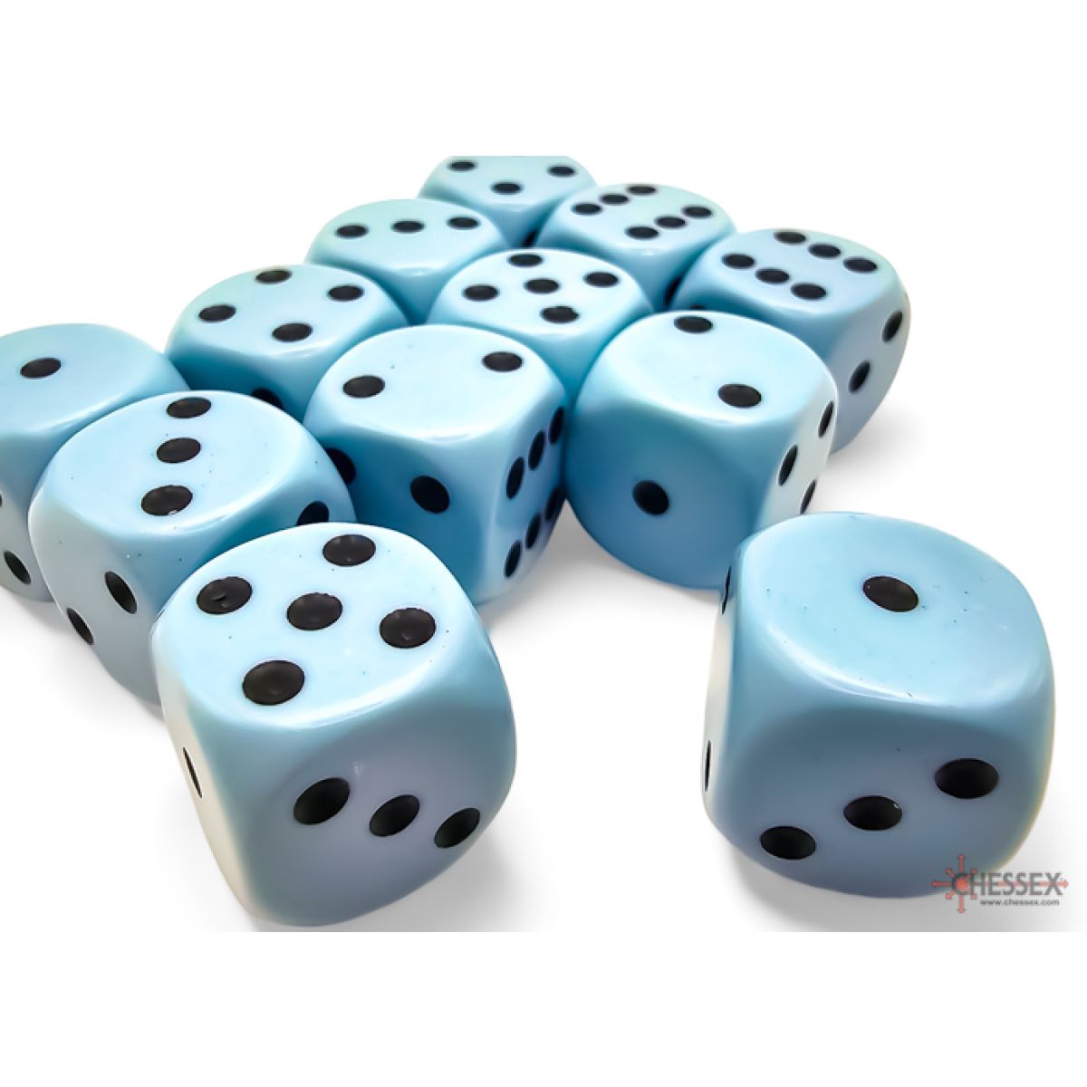 Chessex - Opaque 16mm d6 Pastel Blue/black Dice Block (12 dice)