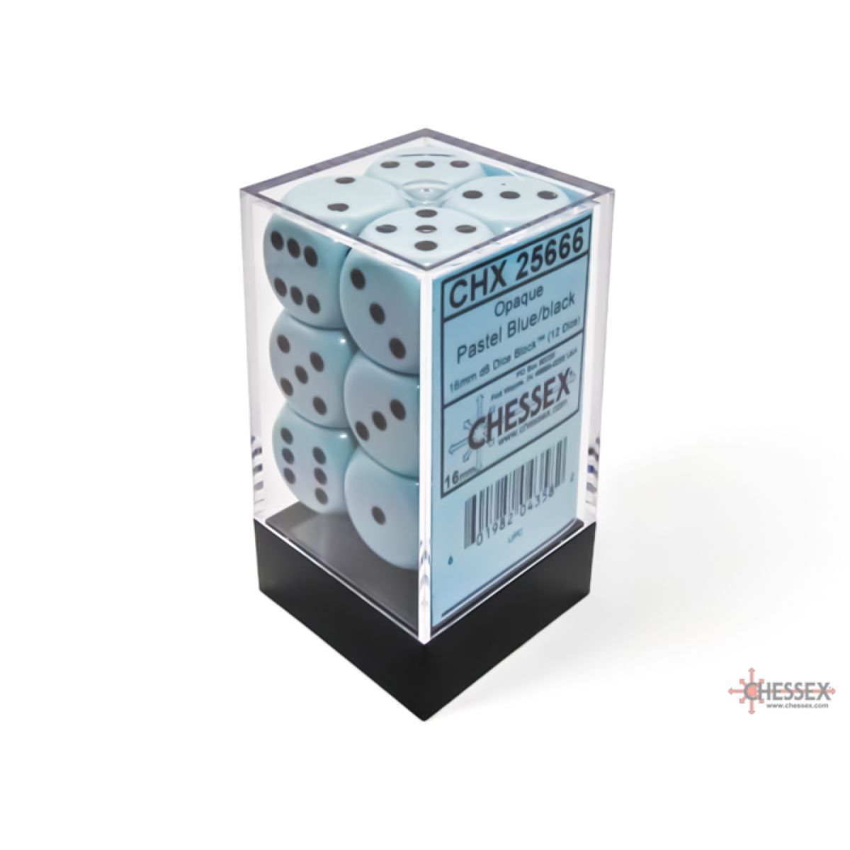 Chessex - Opaque 16mm d6 Pastel Blue/black Dice Block (12 dice)