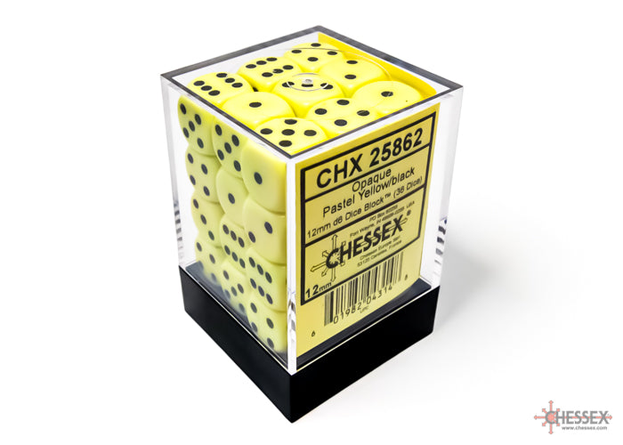 Chessex - Opaque 12mm d6 Pastel Yellow/black Dice Block (36 dice)