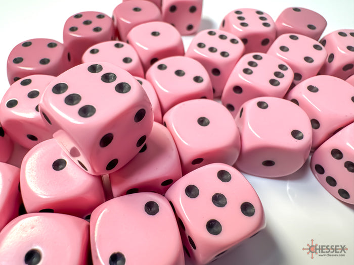 Chessex - Opaque 12mm d6 Pastel Pink/black Dice Block (36 dice)