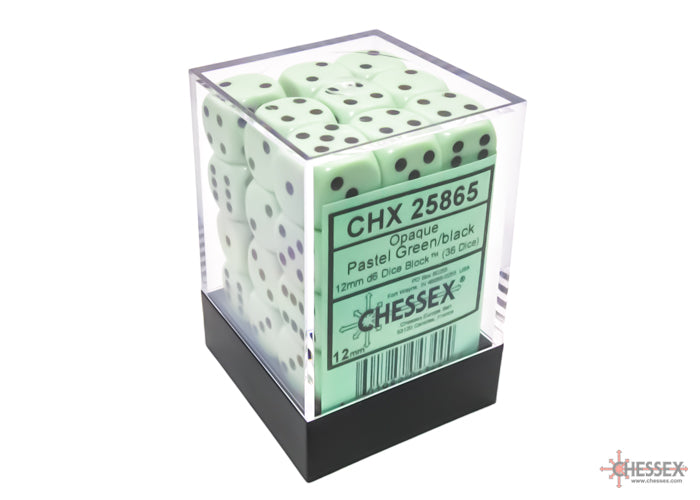 Chessex - Opaque 12mm d6 Pastel Green/black Dice Block (36 dice)