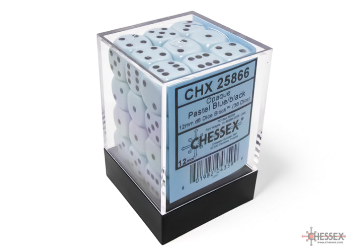 Chessex - Opaque 12mm d6 Pastel Blue/black Dice Block (36 dice)