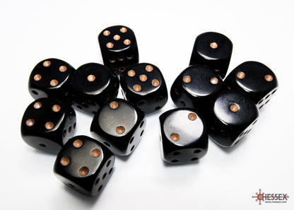 Chessex Opaque 16mm D6 Black/Gold (12) (CHX 25628) - Good Games