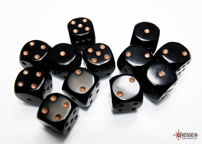 Chessex Opaque 16mm D6 Black/Gold (12) (CHX 25628)