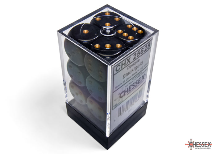 Chessex Opaque 16mm D6 Black/Gold (12) (CHX 25628) - Good Games