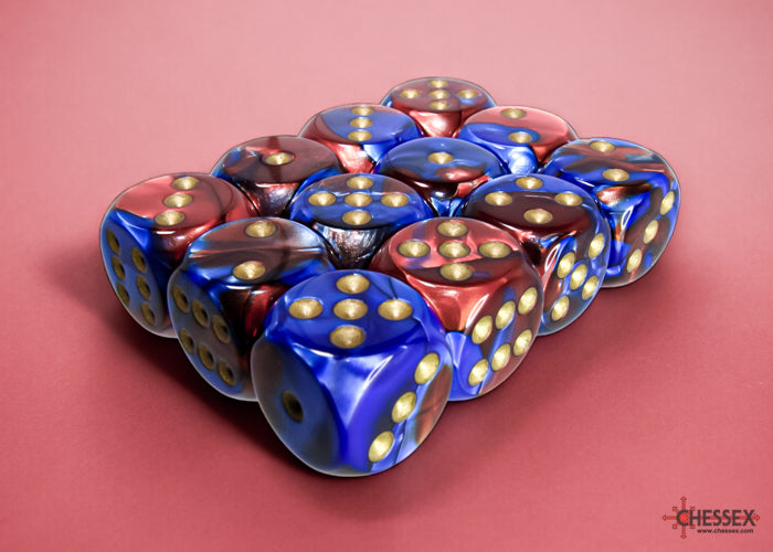 Chessex Gemini 16mm D6 Blue-Red/Gold (12) - CHX 26629
