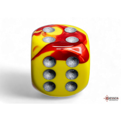 Chessex Dice Sets: Gemini # 5 16mm d6 Red-Yellow/Silver (12) - Good Games