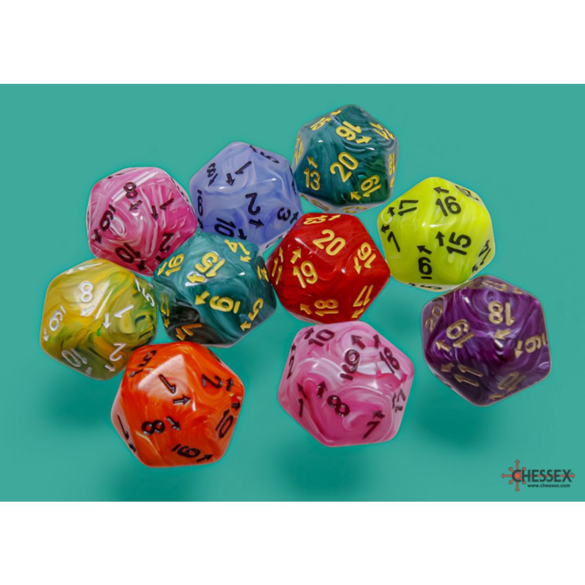 Chessex - CHX 29019 Bag of 10 Assorted Vortex Countup&down d20s - Good Games