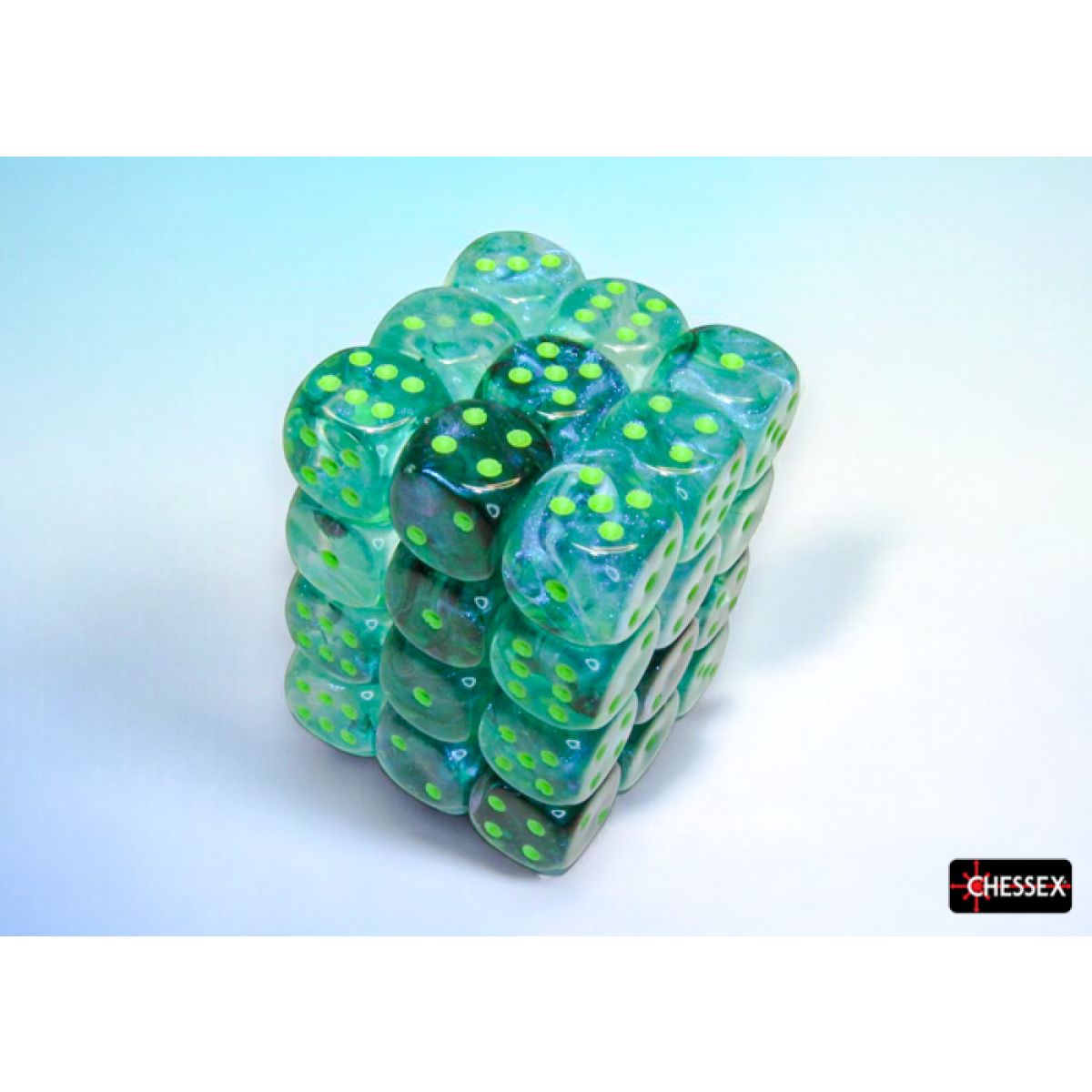 Chessex - CHX 27995 Borealis Kelp/light green Luminary 12mm d6 Dice Block (12 dice) (Preorder)