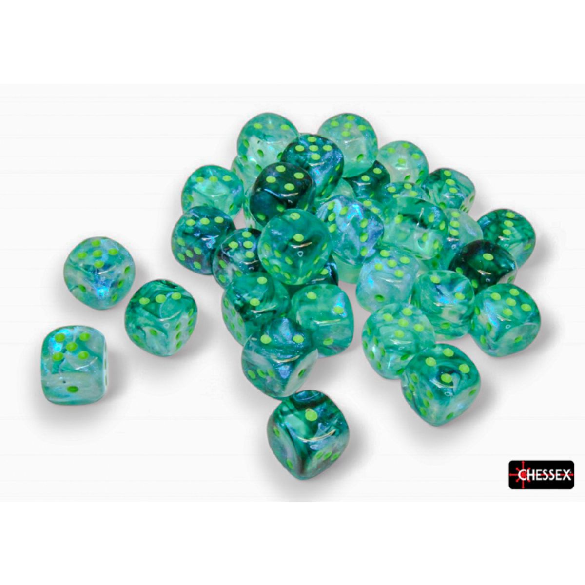 Chessex - CHX 27995 Borealis Kelp/light green Luminary 12mm d6 Dice Block (12 dice) (Preorder)