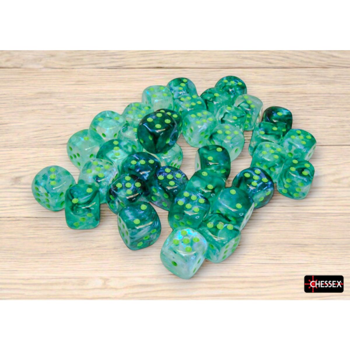 Chessex - CHX 27995 Borealis Kelp/light green Luminary 12mm d6 Dice Block (12 dice) (Preorder)