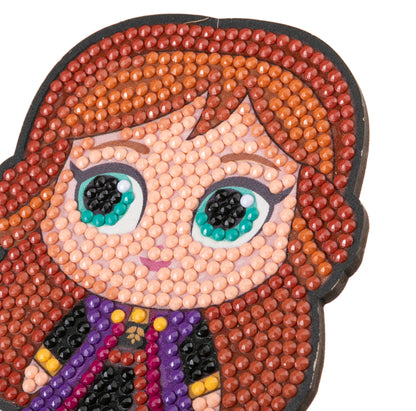 Diamond painting cartoon girl figure with reddish hair and large teal eyes
