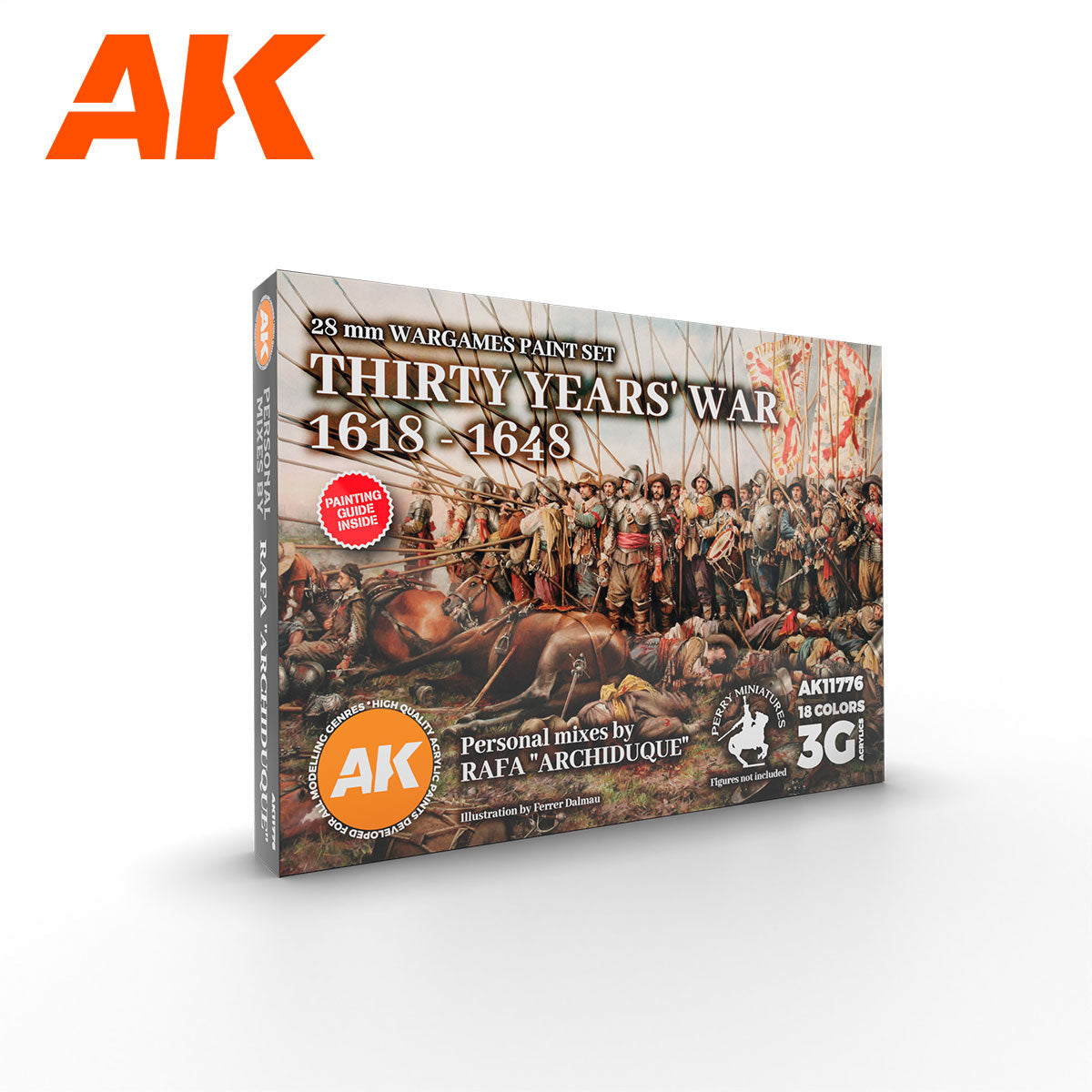 AK 28mm Wargames Paint Set box for the Thirty Years' War (1618-1648). The cover features a historical battle scene