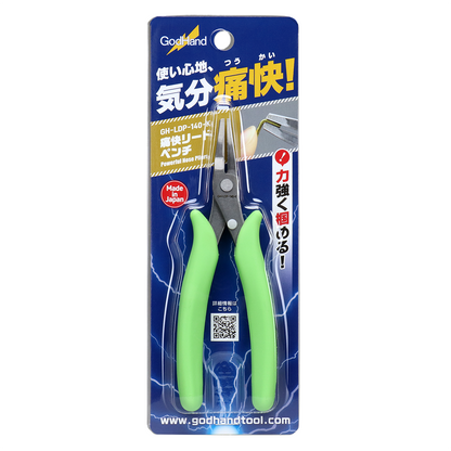 GodHand  Powerful Nose Pliers with bright green handles, set against a blue lightning bolt background