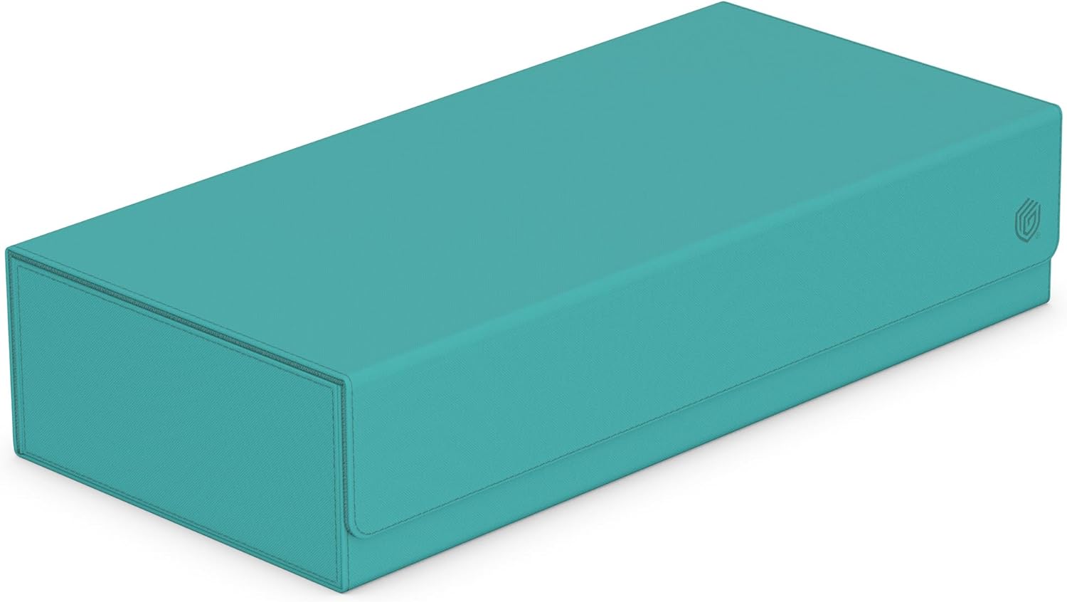 Teal textured, rectangular storage case (deck box) against a white background