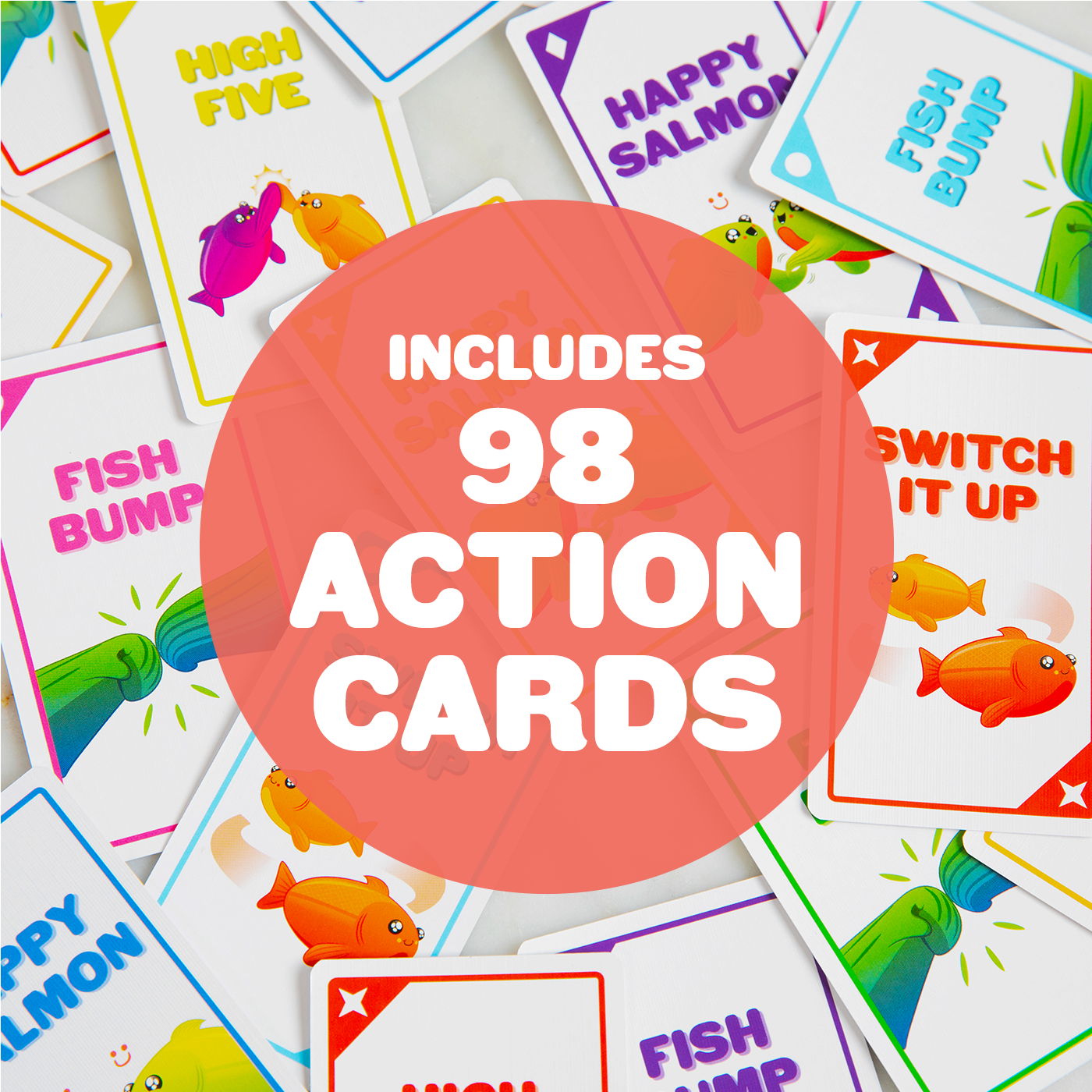 Happy Salmon Small Box game's spread out cards