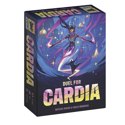 Cover depicts a purple-skinned female mage battling a dark warrior in a neon city