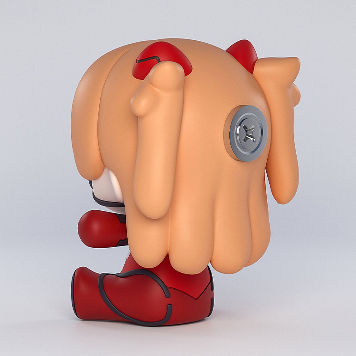 Back view of the Good Smile Company Huggy Good Smile Rebuild of Evangelion Asuka Shikinami Langley: Eye Patch Version Figure in sitting pose