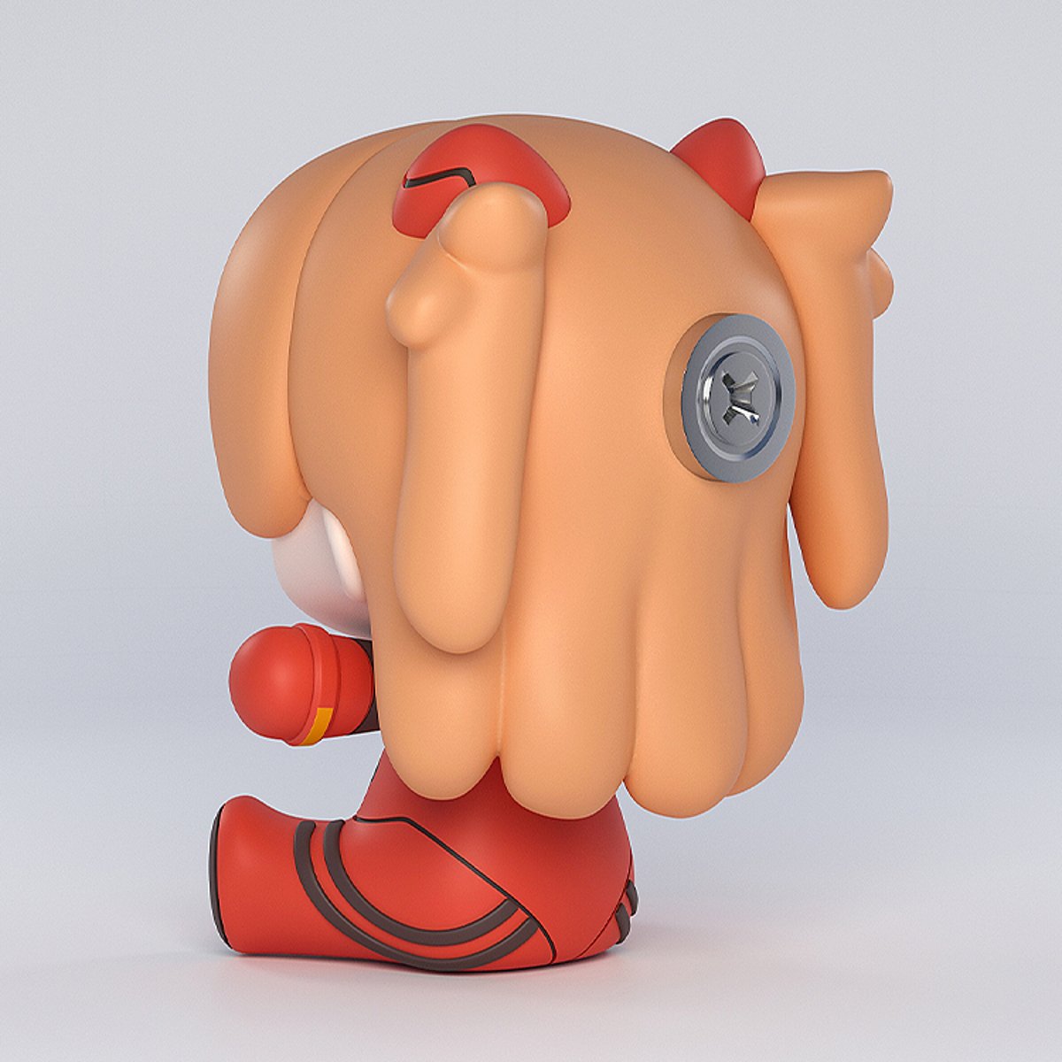 Back view of the Good Smile Company Huggy Good Smile Rebuild of Evangelion Asuka Shikinami Langley: Plugsuit Version Figure in sitting position