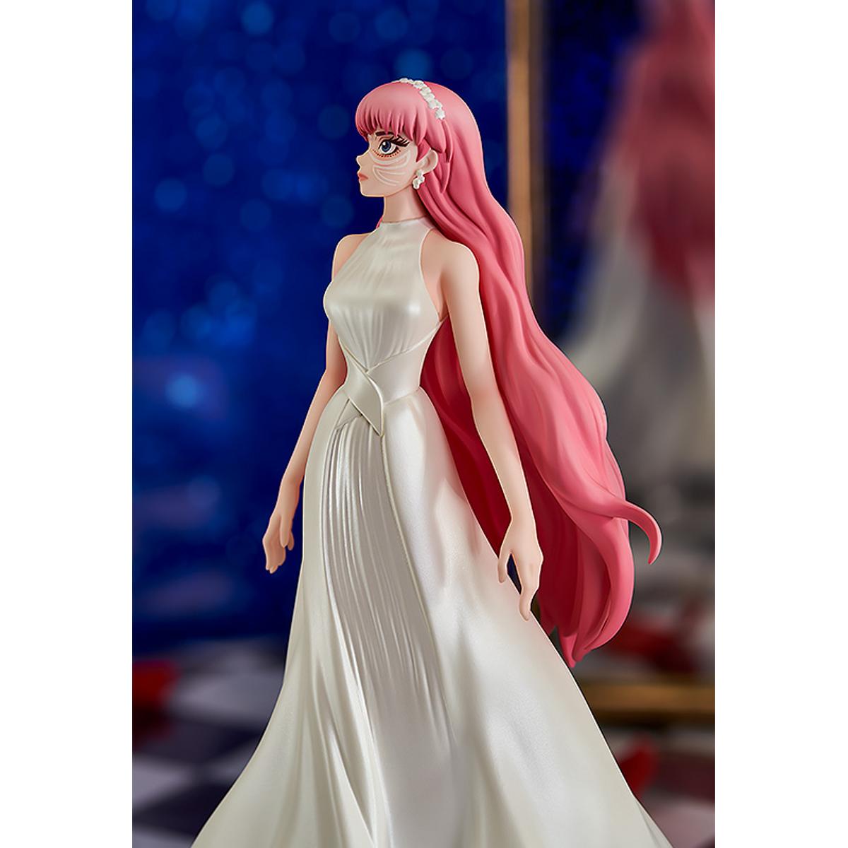 Rear view of Belle highlighting hairstyle and dress design